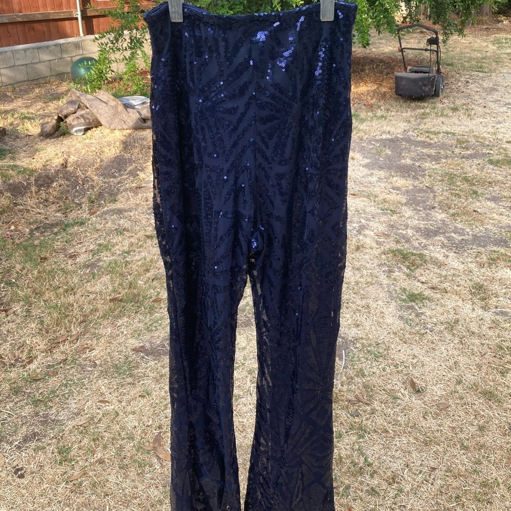 Women’s sequined Bellbottom pants navy blue